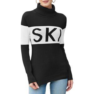 Womens Color Block Turtleneck Ski Sweater Knitwear Small